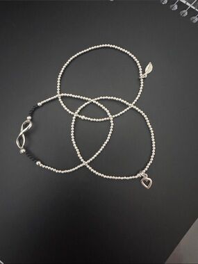 NWOTSterling Silver Beaded Charm Bracelet Set with Heart, Infinity & Leaf Charms